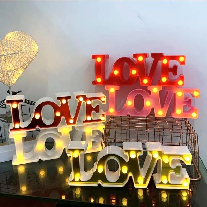 Romantic Valentine\'s Proposal 3D LOVE LED Letter Sign Night Light Heart Marquee Table Lamp Lanterns Lamp for Christmas Wedding