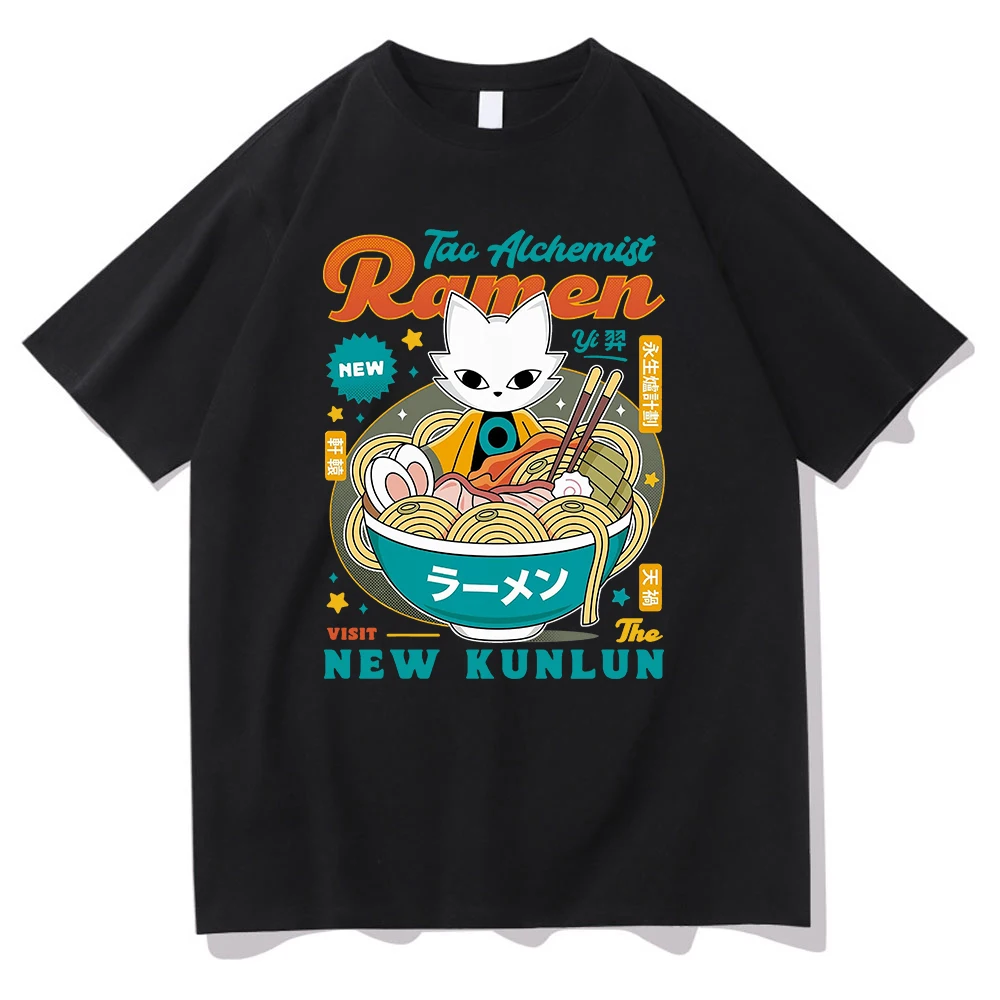 Nine Sols Yi Ramen T Shirt Fashion Men Aesthetic Funny Cute Cat Noodle T-Shirt Unisex High Quality Noodles Cotton Tees Shirts