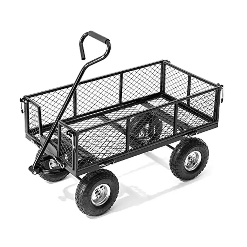 Heavy Duty Steel Utility Garden Cart Removable Sides 550-lbs. Capacity Black Solid Versatile Hauling Economical Transport