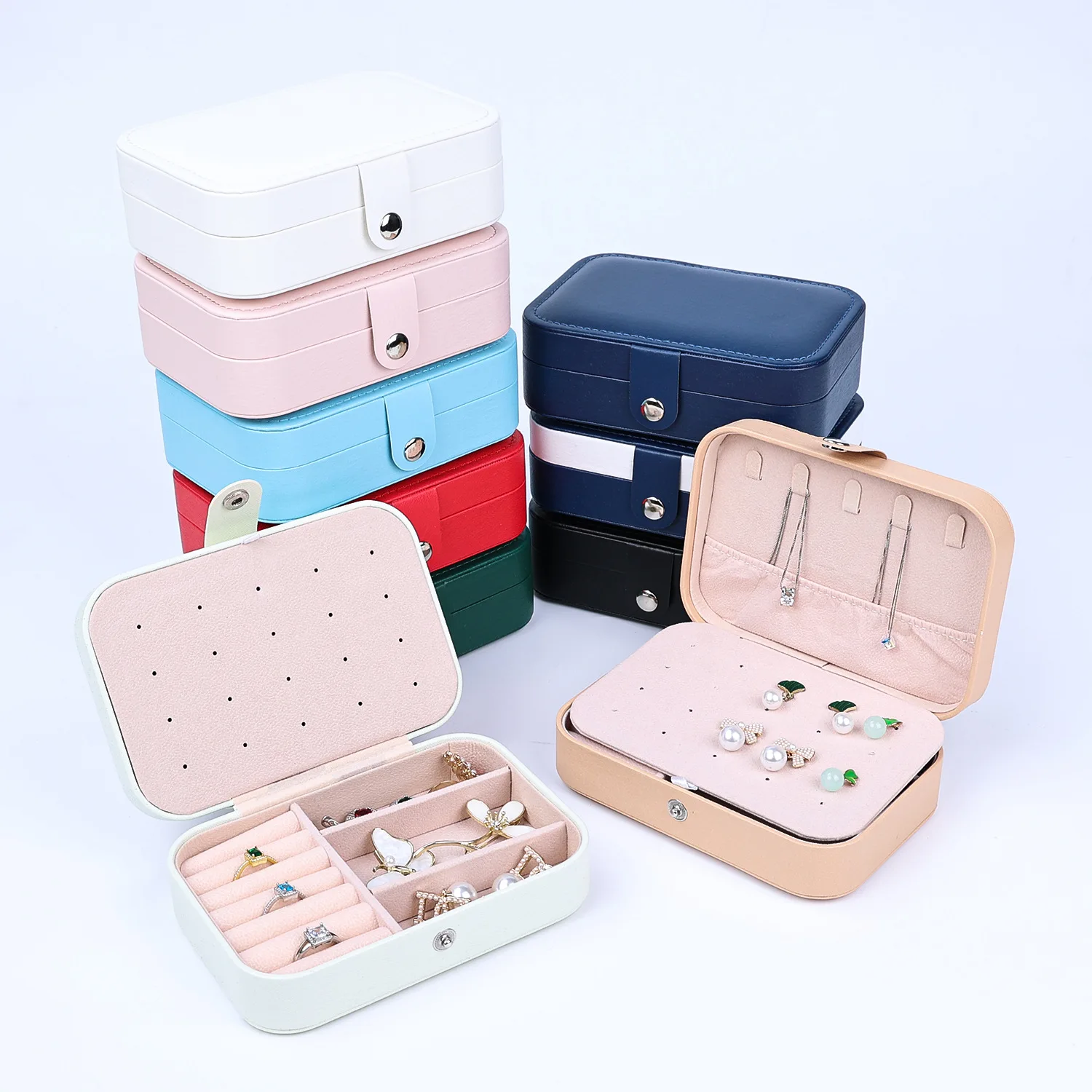 Double Layer Minimalist Jewelry Storage Box Portable Velvet Ring Earring Pendant Box Solid Plush Jewelry Packaging Display Case