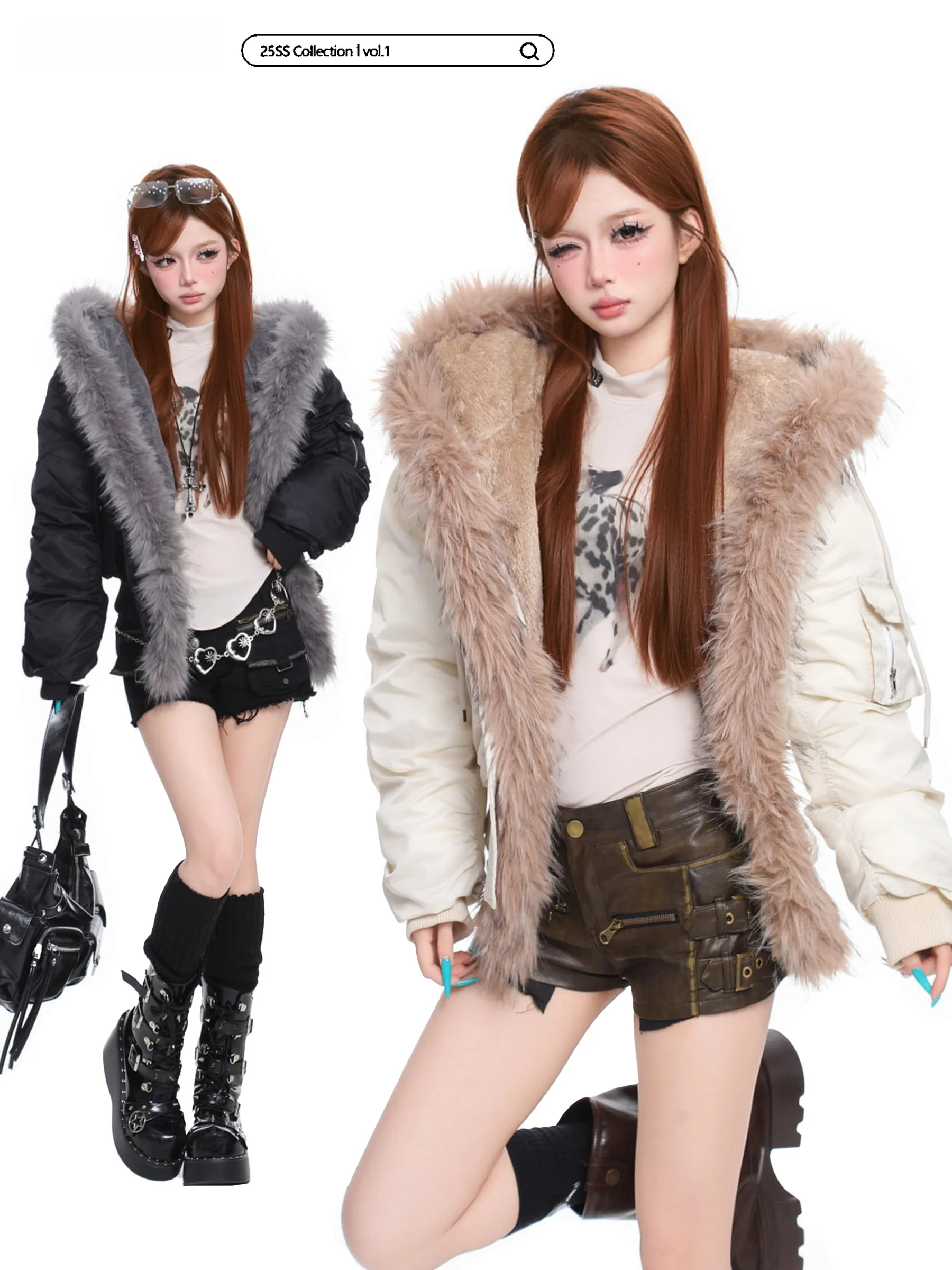 

Thiened Large Fur Collar Hooded Cotton Jaet Women's Winter Eco-friendly Fur Coat Warm Outerwear Korean Sle Loose Fit
