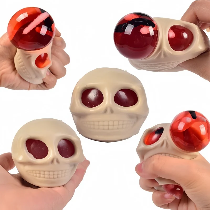 Halloween bolas de estresse espremer crânio brinquedos fidget brinquedos de descompressão espremer crânios com sangue e larvas brinquedos de brincadeira de halloween