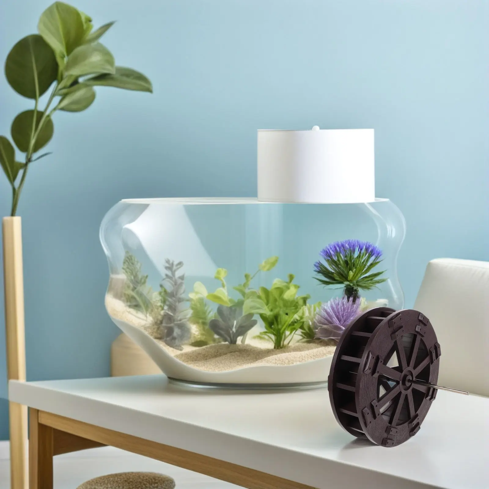 Feng Shui Water Wheel Sculpture Aquarium Fish Tank Decoration Fountain Running Water Ornament Tabletop Countertop Micro
