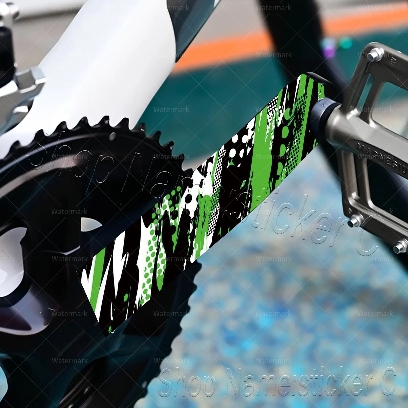 2Pcs Green Black Abstract Graffiti Crank Arm Sticker Set, Waterproof Vinyl Decal for MTB & Road Bike
