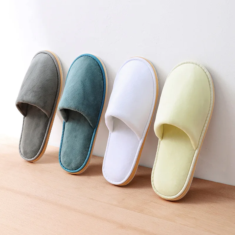 4Pairs/Lot Hotel Slippers Men Women Top Quality Velvet Travel Disposable Cotton Home Hospitality Shoes Cheap SPA Guest Slides