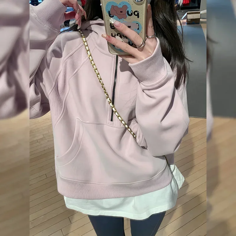 CASUMANL Brand Stand Collar Sweatshirts Women 2024 Autumn Winter New Half Zipper Sweatshirts for Women Korean Popular Clothes