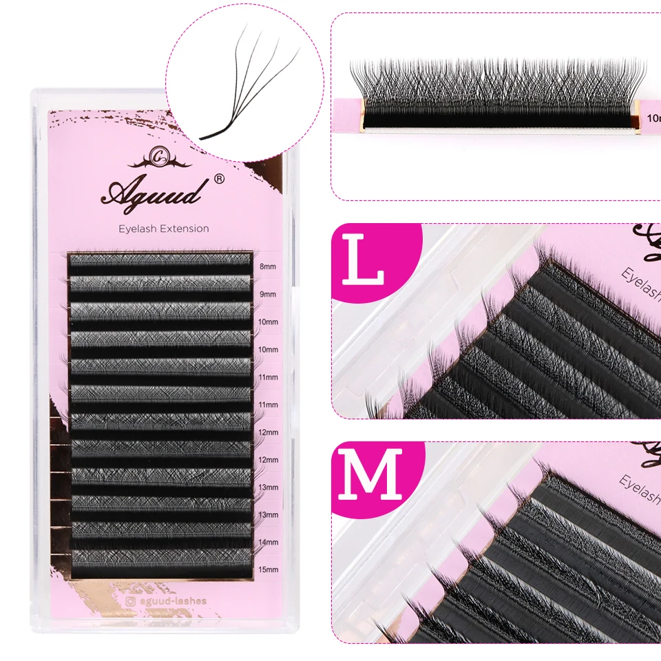 AGUUD L/LU/M W Shape Eyelash Extension 3D Premade Volume Fan Lashes W Style Automatic Flowering 4D 5DW Brown 3D Fairy Spike Lash