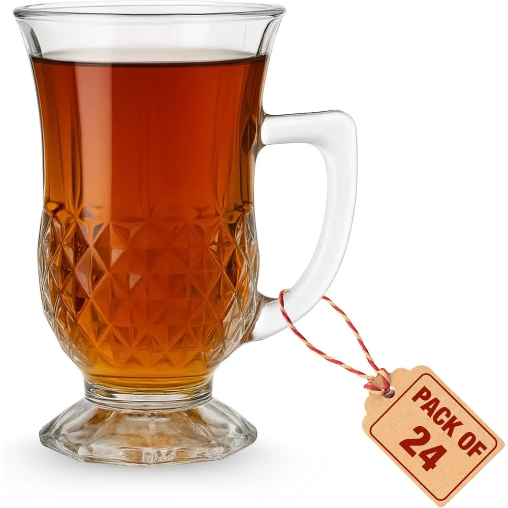 

Набор турецких чайных стаканов с ручкой, 24 штуки, кристально прозрачные стаканы для чая и латте, с изящным дизайном и толстым дном.