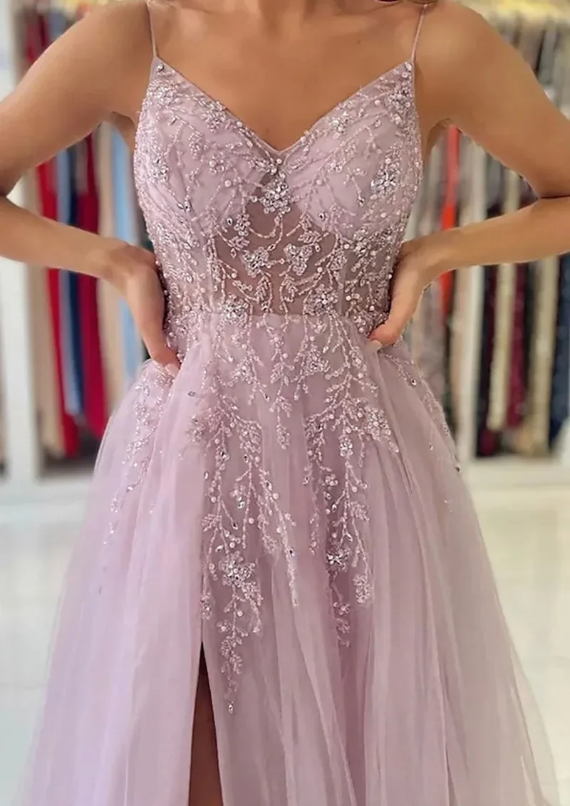 Customized Simple and elegant Princess a Line Decal Italian Strap Luxury Evening dress Sexy V-neck backless PROM party dress