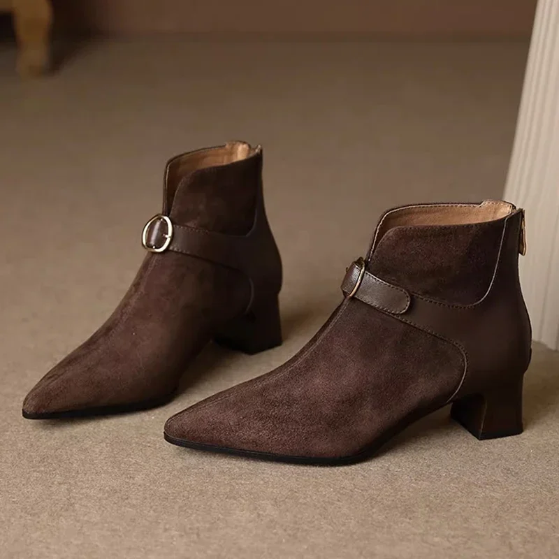 

Ankle Boots Women's High Heels Fashion Chunky Shoes Pointed Toe Elegant 2025 Winter New Chelsea Boots Pumps Luxury Mujer Botas