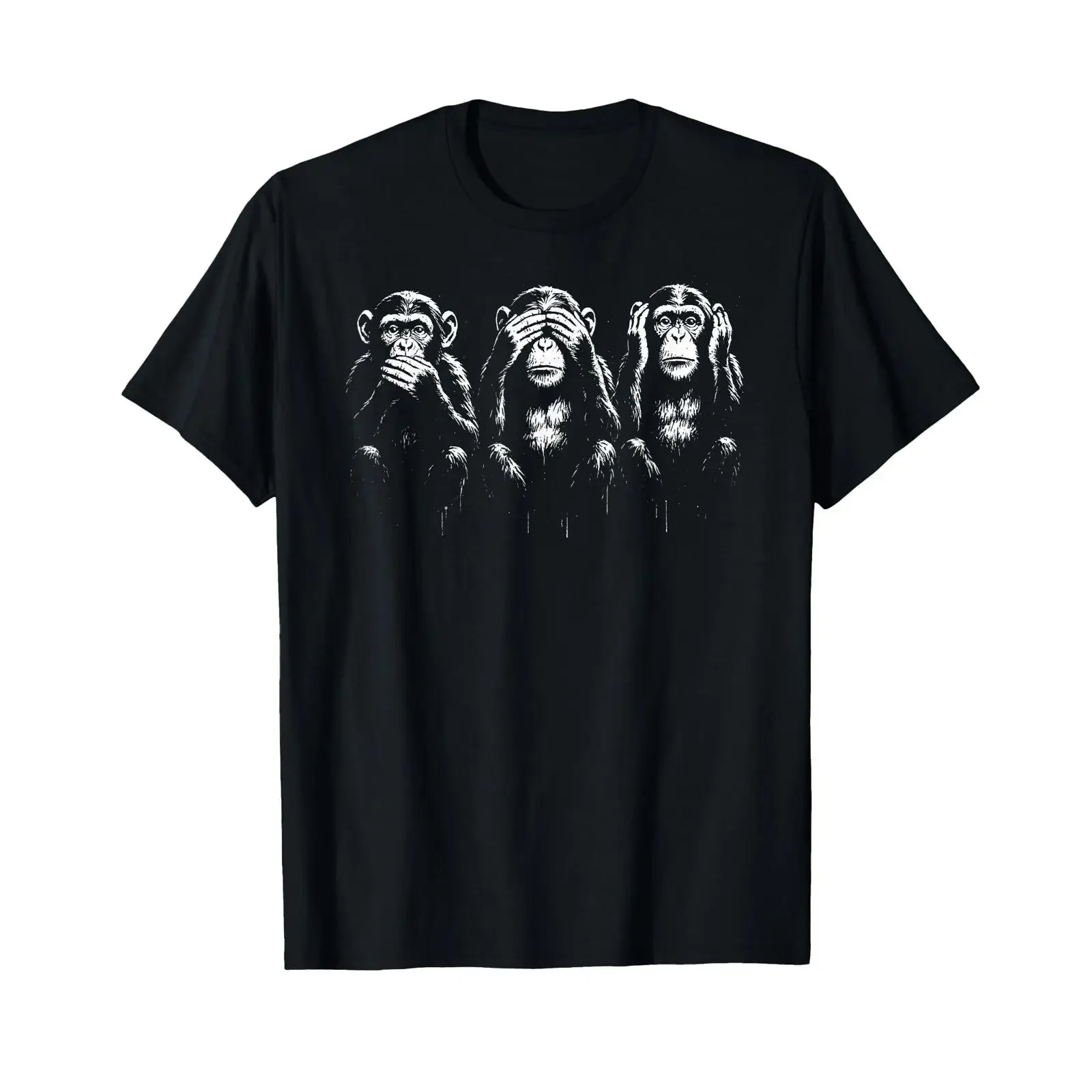 Three Wise Monkeys Stencil Art Speak See Hear No Evil T Shirt vintage Washed homme Top For Everyday Wear Breathable Slightly