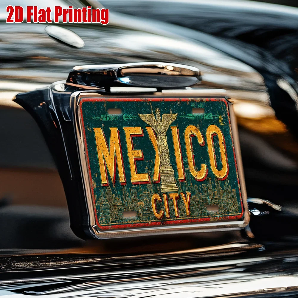 2D Flat 1Pc Toronto Skyline Vintage Aluminum Wall Plaque, License Plate Red Lettering Garage Decor Gift