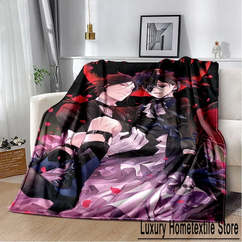 3D Anime Black Butler Cartoon Blanket,Soft Throw Blanket for Home Bedroom Bed Sofa Picnic Travel Office Rest Cover Blanket Kids