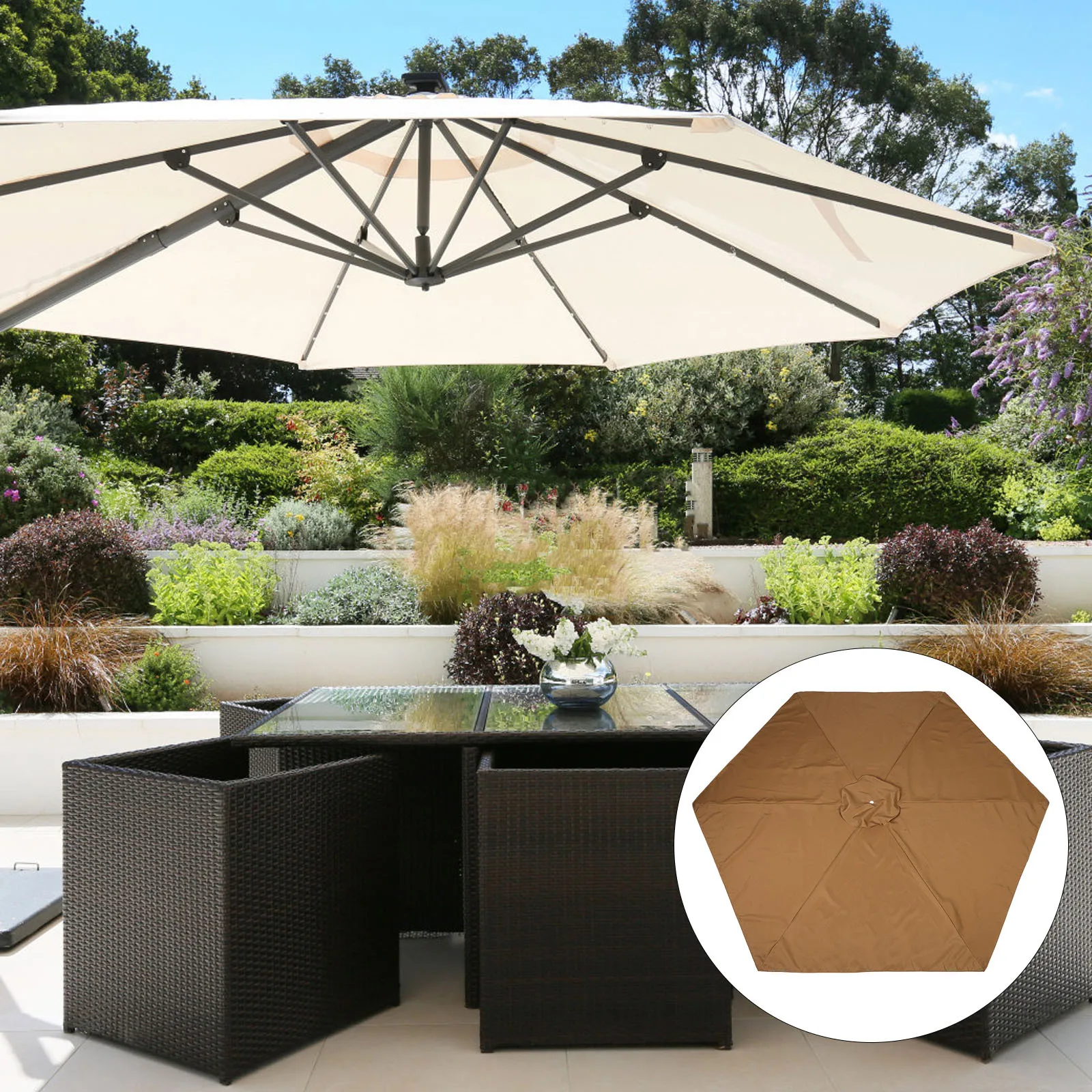 

Outdoor Patio Umbrella Replacement Waterproof Polyester Canopy Cover Sunshade Rainproof Garden Beach Market Parasol