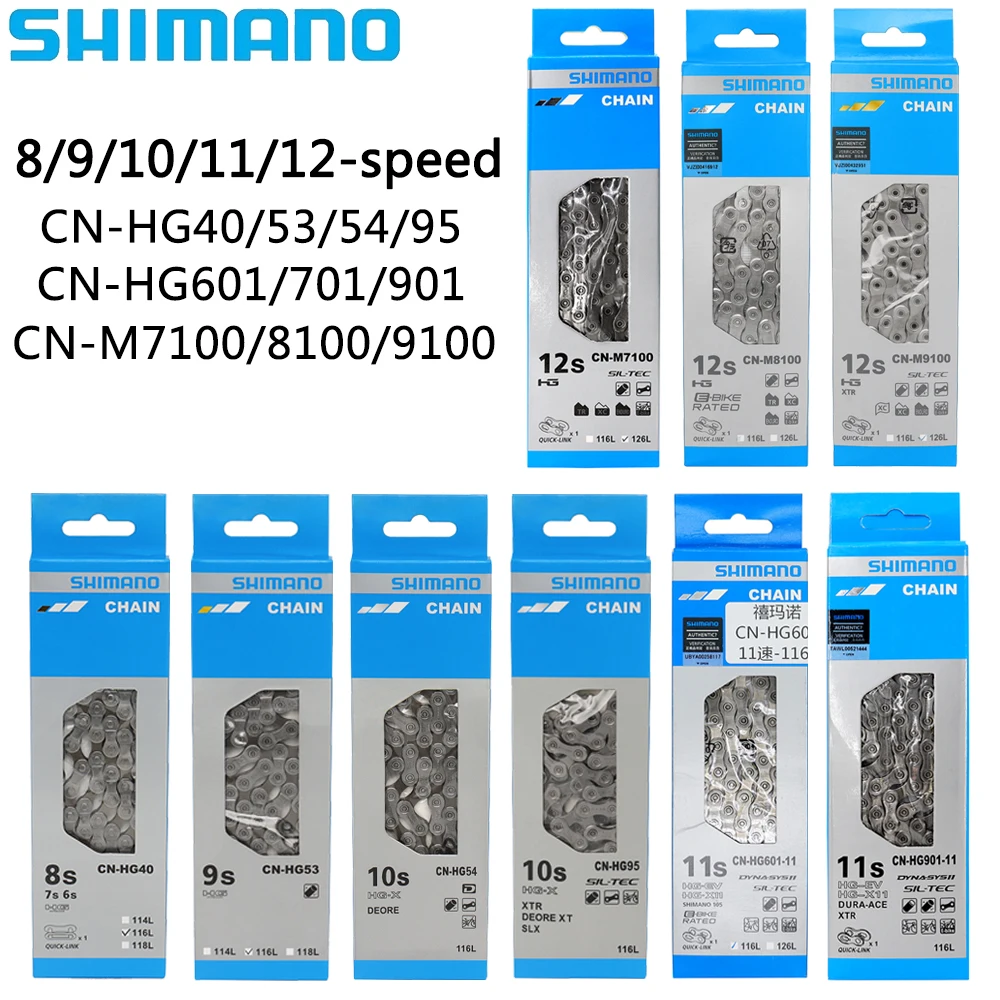 SHIMANO HG Bike Chain HG53 HG54 HG95 HG601 HG701 HG901 M8100 M9100 9/10/11/12 Speed 116L 126L Chain for MTB Road Bicycle