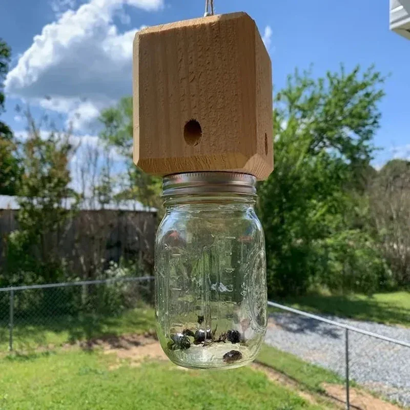 New Carpenter Bee Trap for Outside - Pentroof Style Nature Hanging Wood Carpenter Bee Traps -Insect Traps with Removable Vault