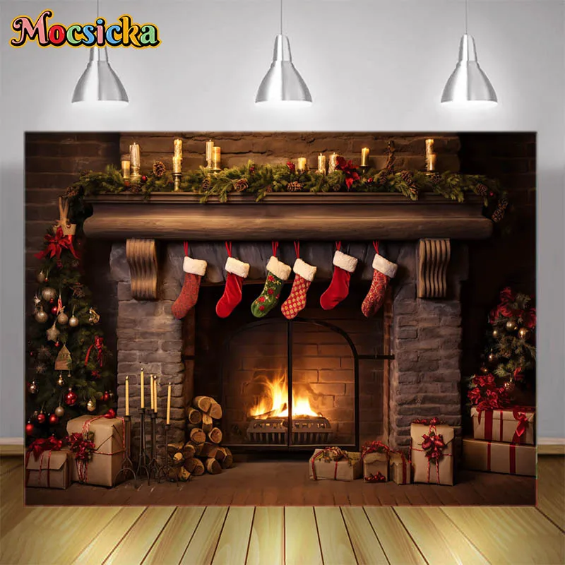 Photography Backdrops Christmas Decorations Backgrounds Fireplaces Xmas Trees Candles Gift Boxes Kids Adults Portrait Photobooth