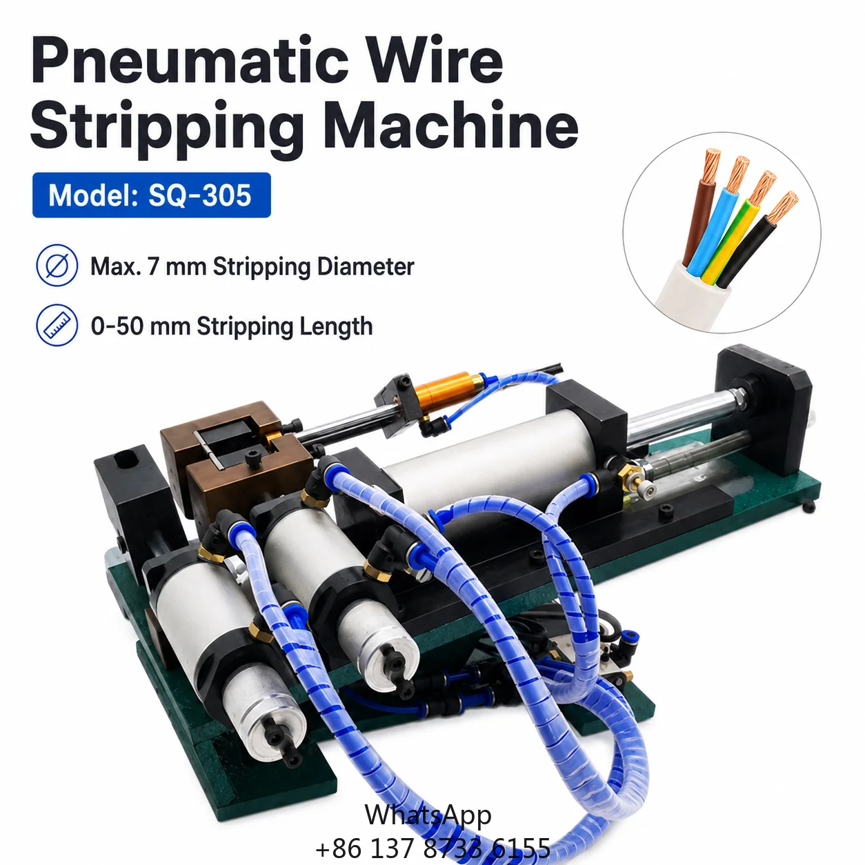 SQ-305 Pneumatic Wire Stripping Machine 7 Mm Diameter 0-50 Mm Length Heavy Duty Dual-Action Cylinder For Thick Cable