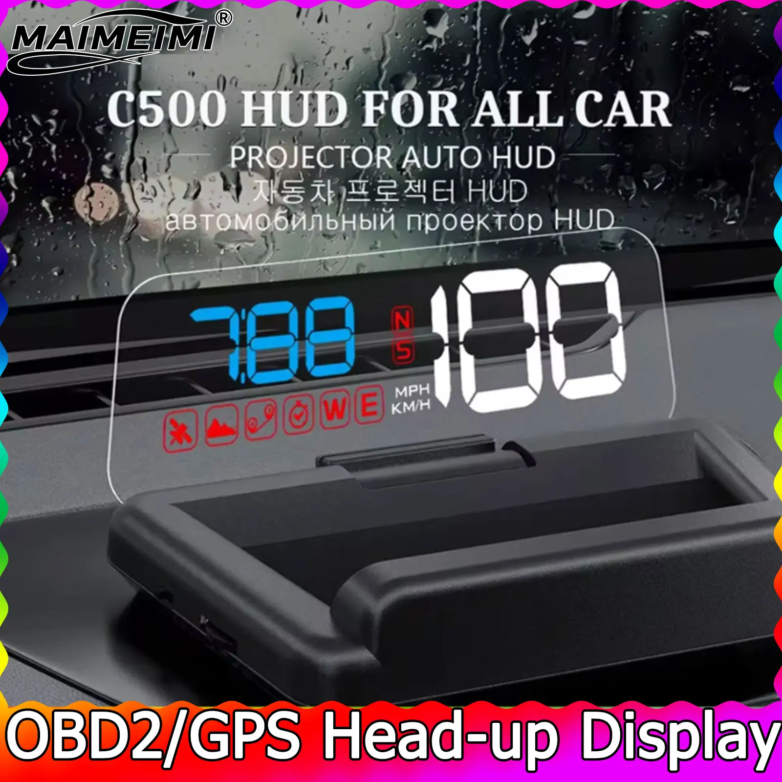 

C500 OBD2 HUD With Mirror Projection Digital Head-Up Display Car Speed KM/H MPH Projector On-Board Computer Fuel Mileage RPM