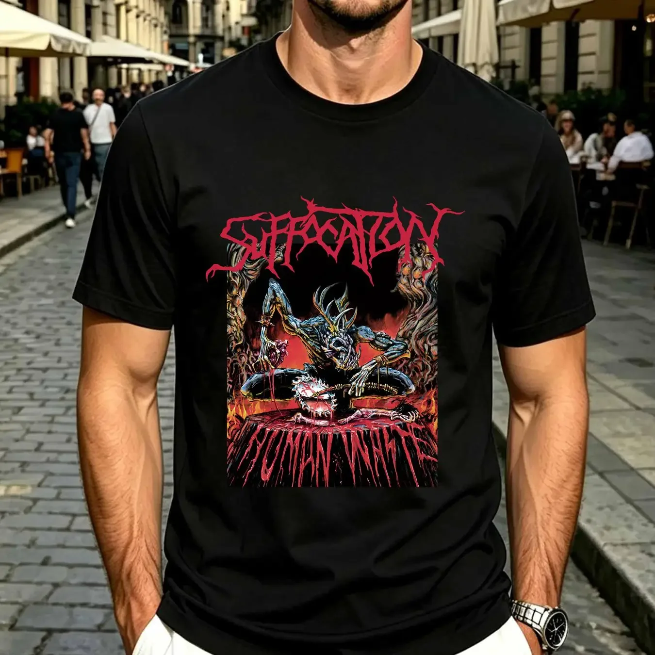 washed T Shirt Suffocation Human Waste Death metal Gorguts Incantation Immolation vintage Washed Stretched homme Soft graphic