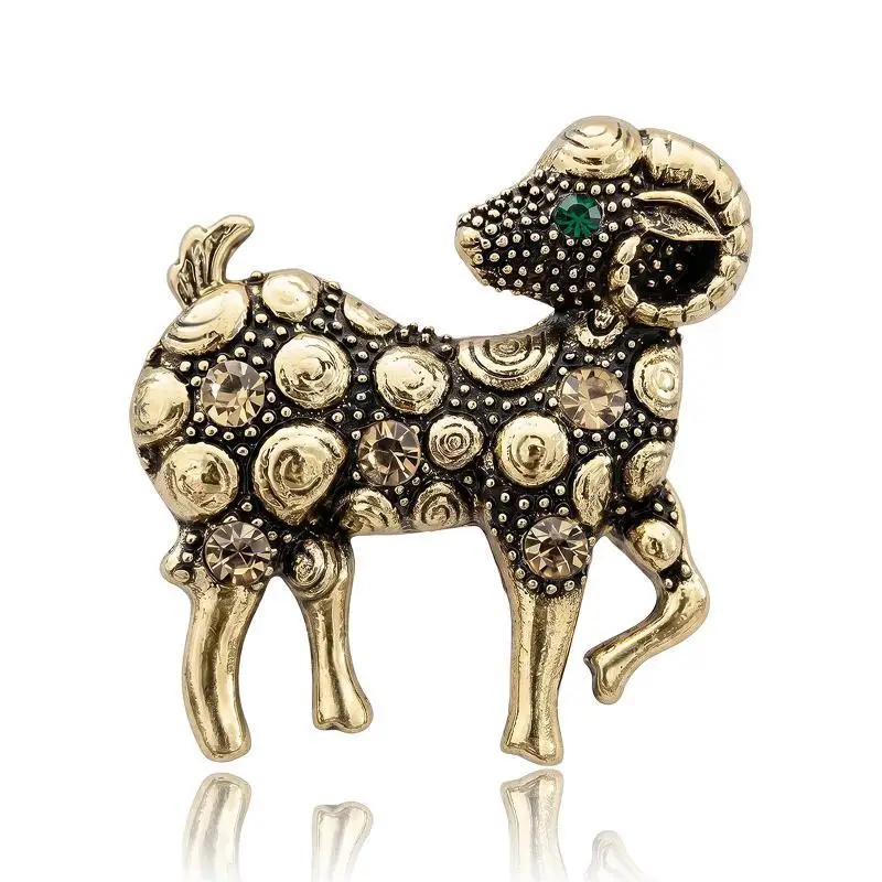 Vintage Openwork Rhinestone Zodiac Goat Brooches For Women Unisex Animal Pins Casual Party Jewelry Accessories Gifts
