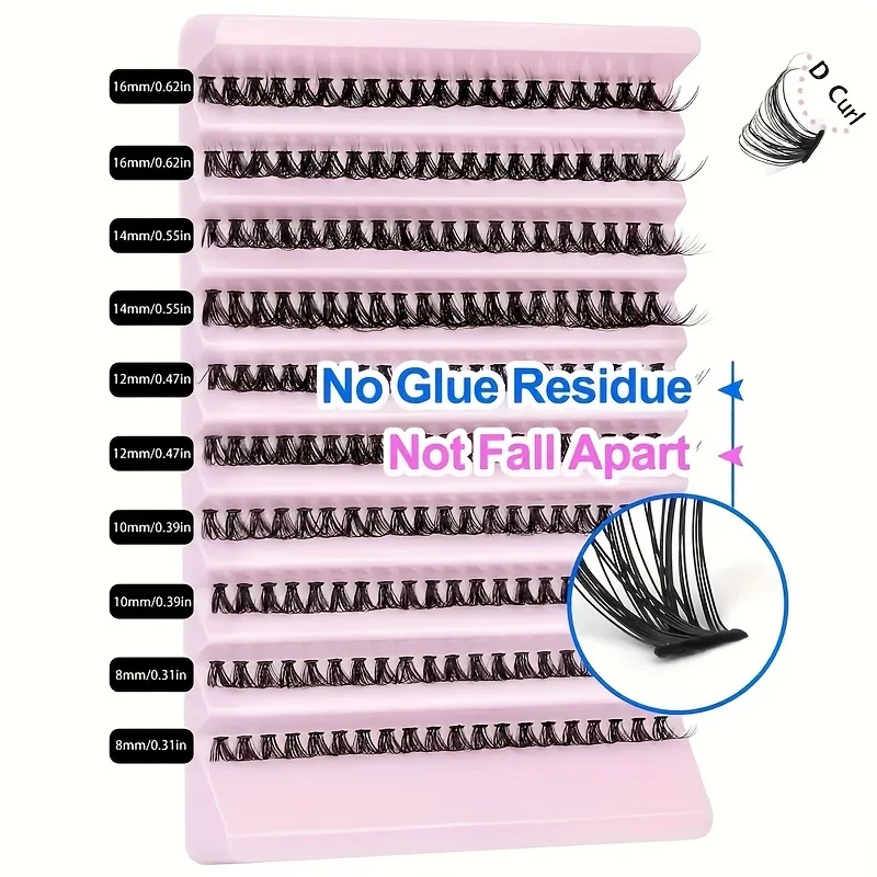 Kit de extensión de pestañas Wispy de 200 piezas, rizo C/D, 8-16 mm, estilos naturales y de cosplay, fácil bricolaje y reutilizable