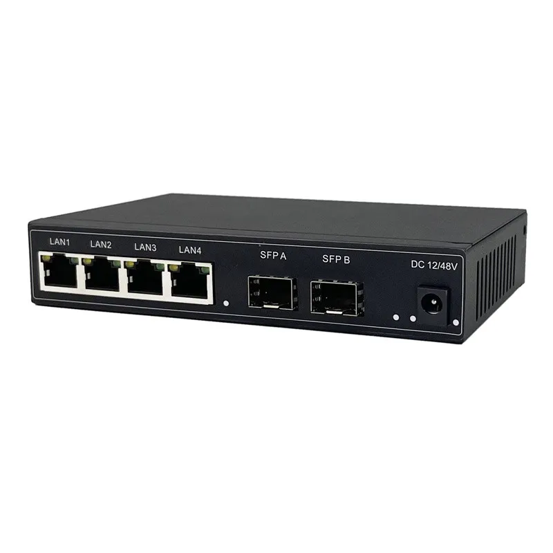 Wall Mounted 4 Port 10/100/1000Mbps Ethernet PoE Switch Gigabit Unmanaged Network PoE Switch with 2 SFP Ports