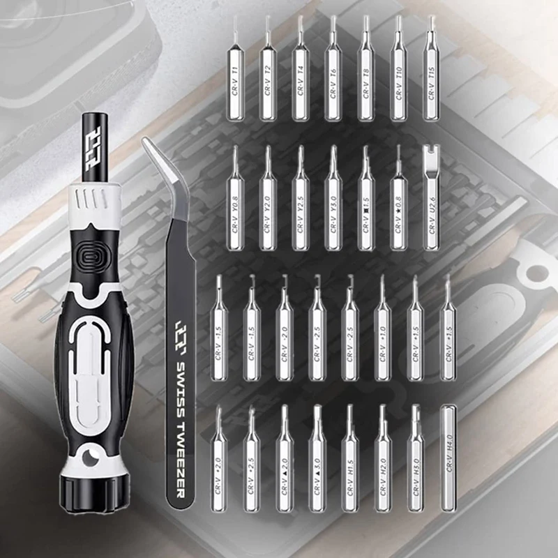 Jeu de tournevis de précision avec pince à épiler, kit d'outils de réparation, téléphone, ordinateur portable, PC, appareil photo, console de jeu, lunettes