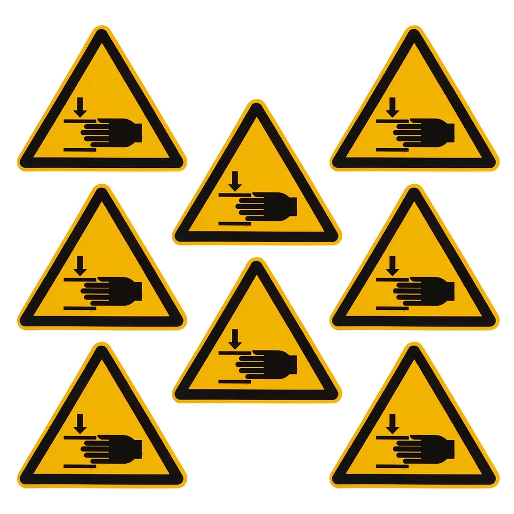 8pcs Warning Labels Stickers Hand Caution Adhesive Safety Sign Decals Machinery Crushing Signs Traffic Safety