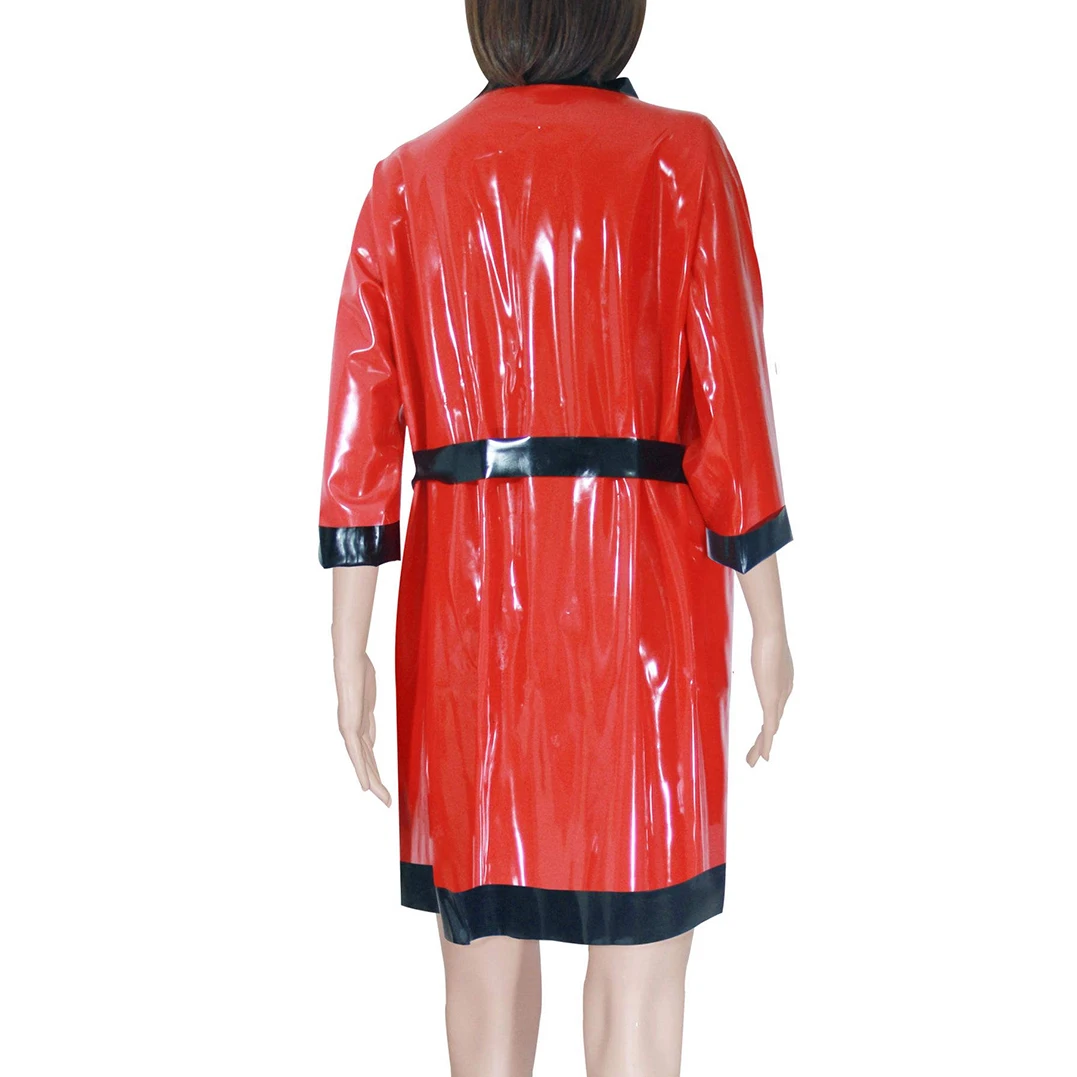 Sexy Women Men Latex Robe Loose Coat Night-robe  Rubber Dressing-gown  Handmade Clothing S-LD314