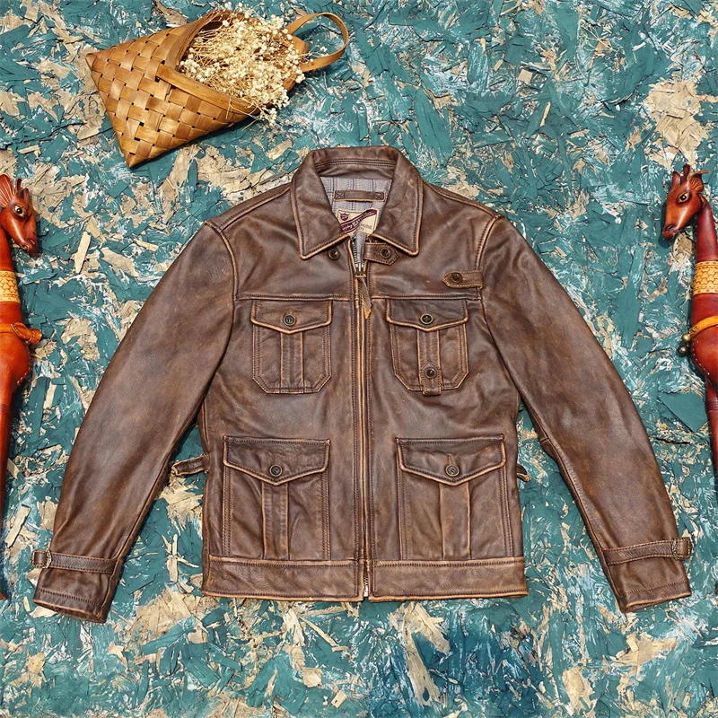 

Jason Statham Sle Weorn-In Distred Bengal Tea Core из воловьей кожи Jaet Мужская одежда для охоты Faion Urban Casual