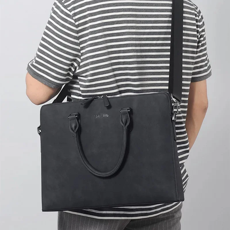 Maletín de cuero con glaseado para hombre, bolso de negocios masculino, bandolera de hombro de alta calidad, bolso diario para ordenador portátil