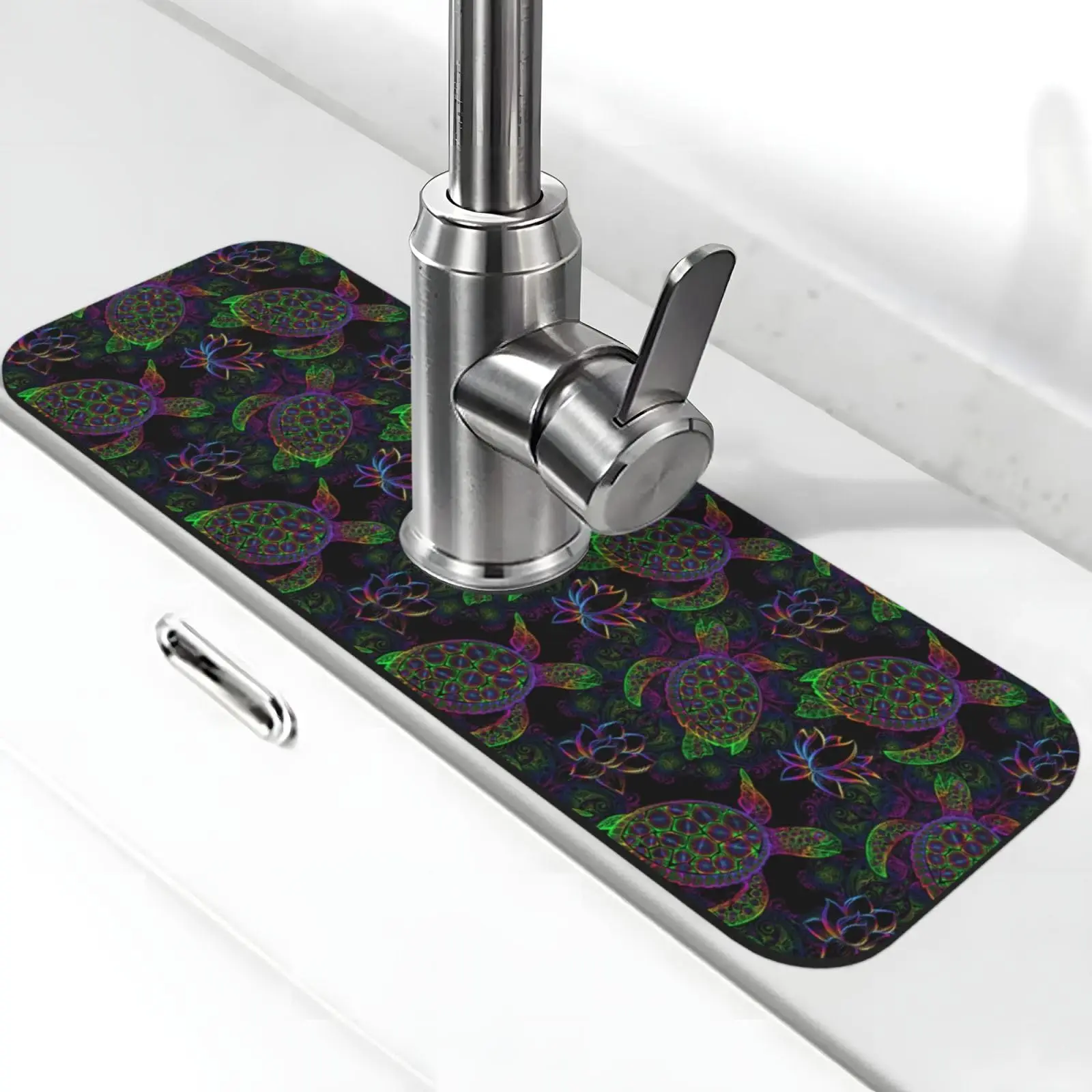 VIKAMA Spring Flower Colorful Leaves Kitchen Sink Splash Guard Faucet Faucet Guard Draining Mat for Kitchen Bathroom Home Decor