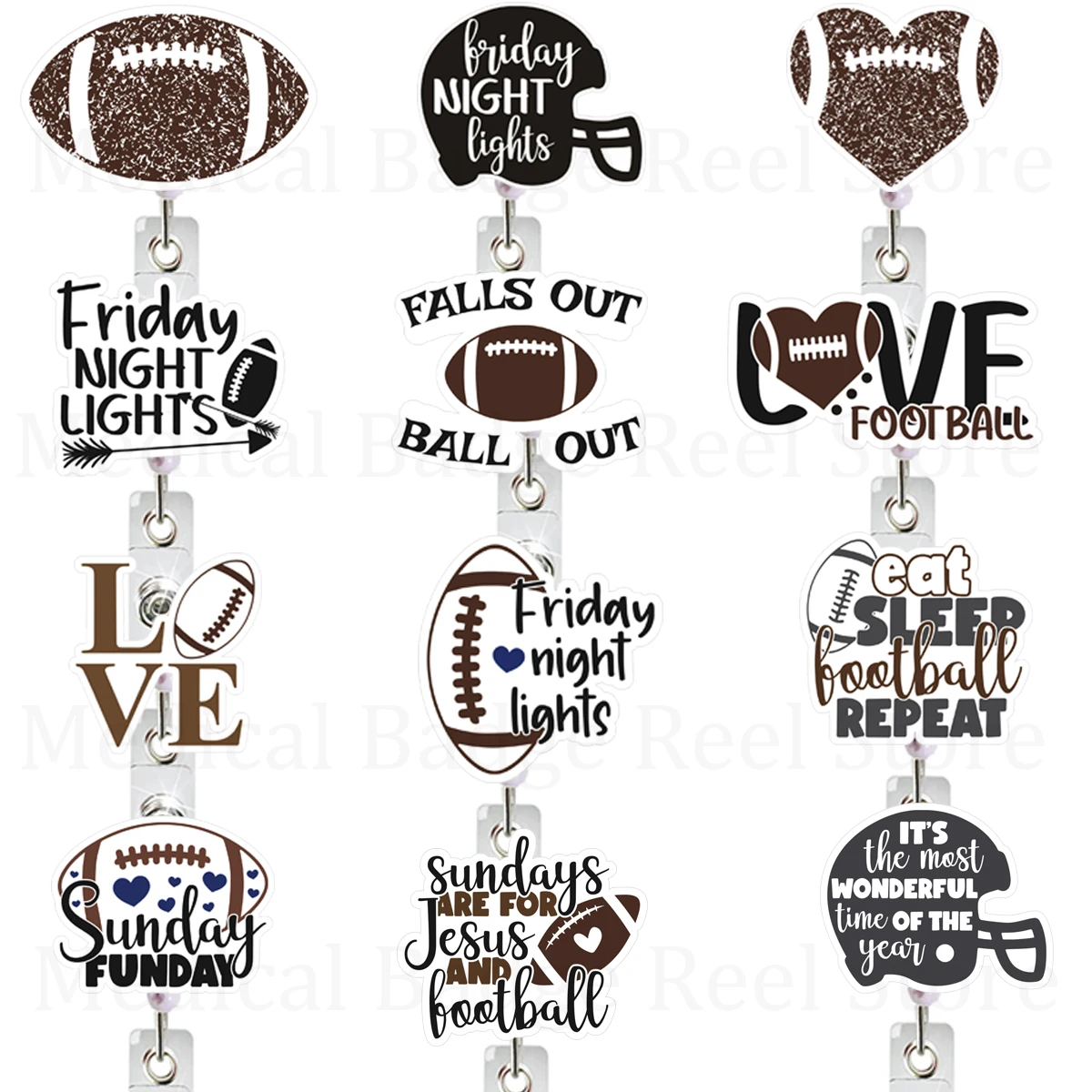 New Funny Football Love Badge Reel Friday Night Lights Sports Football Team ID Holder with 360 Rotating Alligator Teacher Gift