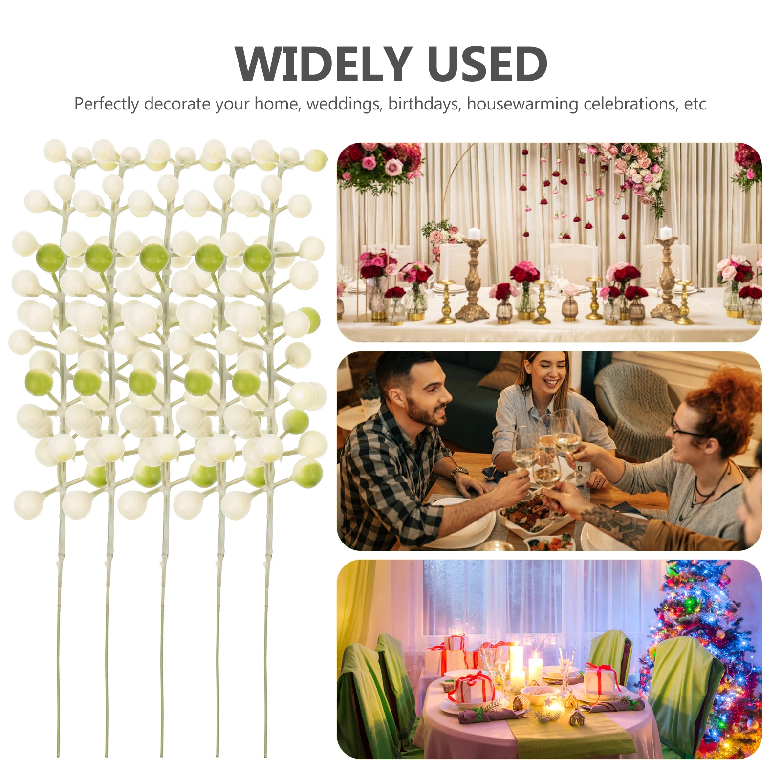 

15pcs Artificial Berry Flowers White Simulation Christmas Decorations for Tree Home Party Wedding Banquet DIY Craft Lightweight
