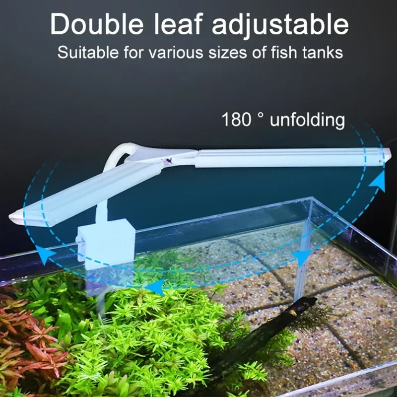 Super Bright Clip Lamp Double Leaf Adjustable LED Aquarium Light for Aquatic Plant Grow Fish Tank Full Spectrum Timing Lamp