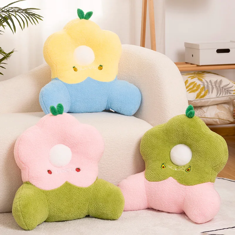 Lifelike Fluffly Flower Plush Lumbar Cushion Soft Stuffed Fruit Print Cloth Petal Office Plushie Pillow Home Decor for Girl Gift