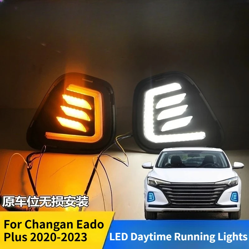 

For Changan Eado Plus 2020-2023 Car Led Daytime Running Light Front Fog Lamp Modification Flowing Turn Signal Day Lights