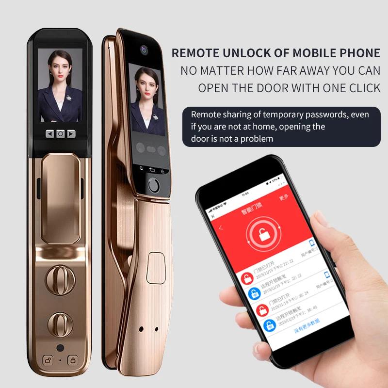 Tuya face recognition lock with remote control multi-language switch fingerprint lock with camera and intercom function