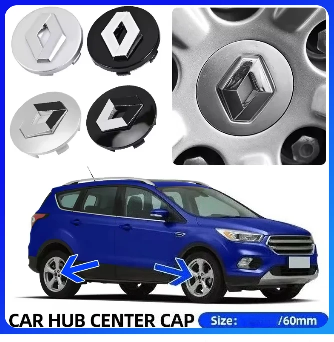 

4Pcs 60mm Car Wheel Center Hub Cap Tire Rim Cover Decoration For Renault Clio Laguna 2 Megane 2 3 Duster Logan Captur