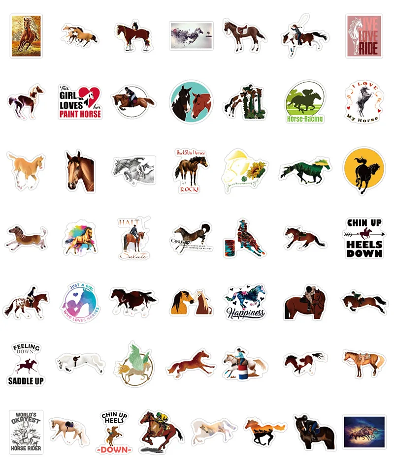 50PCS Cartoon Horse Stickers Equestrian Show Graffiti Sticker for Laptop Notebook Skateboard Computer Luggage Decal Sticker