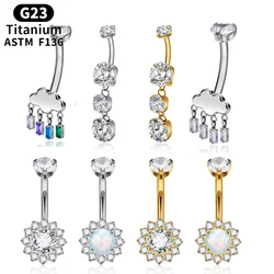 ASTM F136 G23 Titanium 14G internal thread Cloud CZ Belly Piercing Belly Button Rings Earrings Fashion Body Jewelry for Women