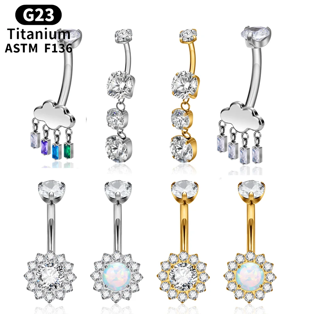 ASTM F136 G23 Titanium 14G internal thread Cloud CZ Belly Piercing Belly Button Rings Earrings Fashion Body Jewelry for Women