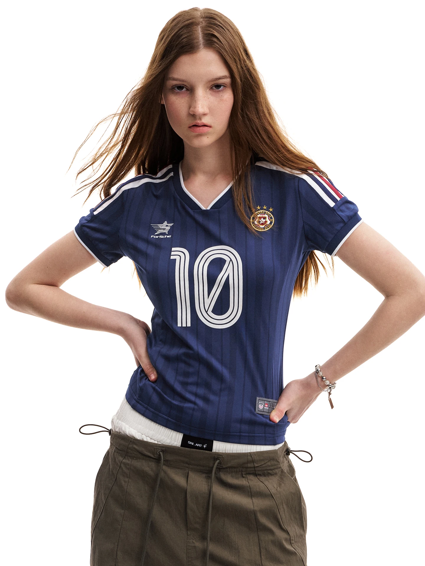0123Start American Style Blokette Striped Sports T-Shirt Women's Retro  Short Sleeve Top Breathable Sweat Absorbent