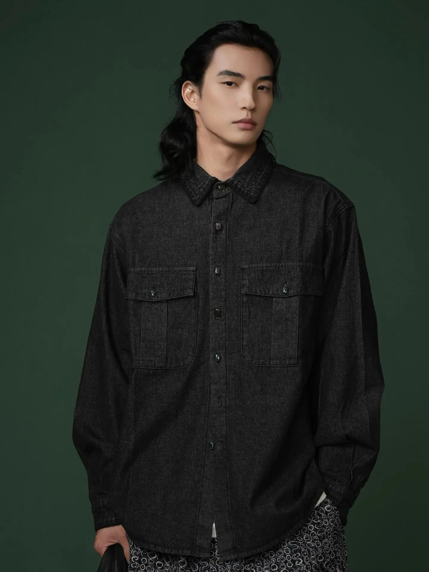 Autumn new product - classic style wide-fit Japanese retro washed denim workwear-style casual shirt jacket for couples