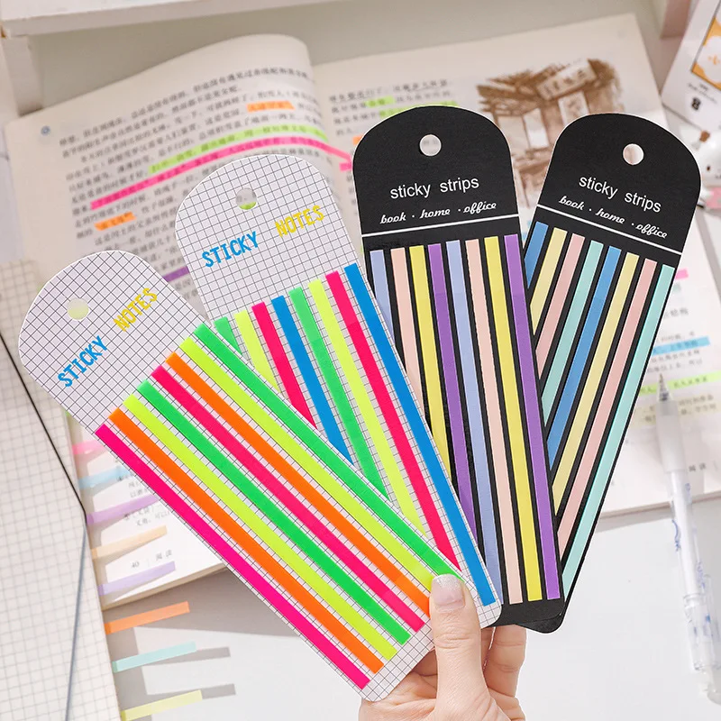 Long Strip Index Note Student Stationery Reading Mark Fluorescent Color Sticker Translucent Note Paper School Office Supplies