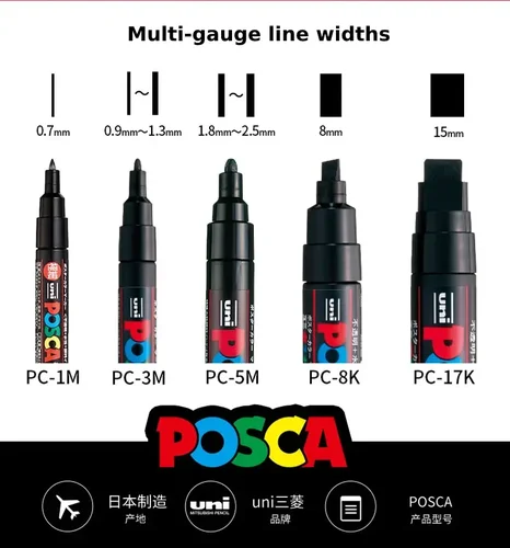 Imagen 2 del producto Posca-rotuladores metálicos dorados/plateados, bolígrafos artísticos de pintura blanca/negra, herramientas de dibujo profesionales permanentes no tóxicas, accesorios escolares