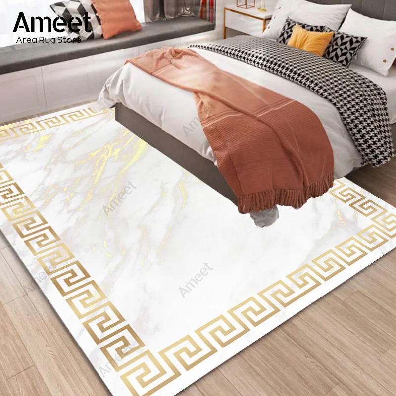 White Gold Carpet Living Room Luxury Bedroom Rug Interior Home Room Decoration Floor Mats Entrance Door Mat Machine Washable