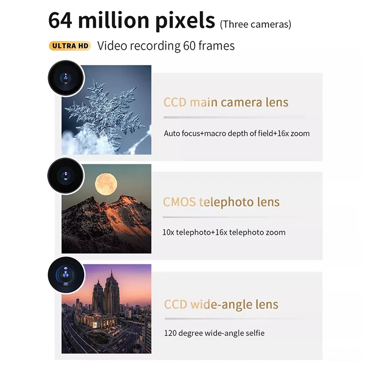 2025 새로운 새로운 D6 4K 디지털 카메라 나이트 비전 트리플 렌즈 3 인치 HD 64MP 터치 스크린 디지털 카메라 OTG 전송 3600mAh A