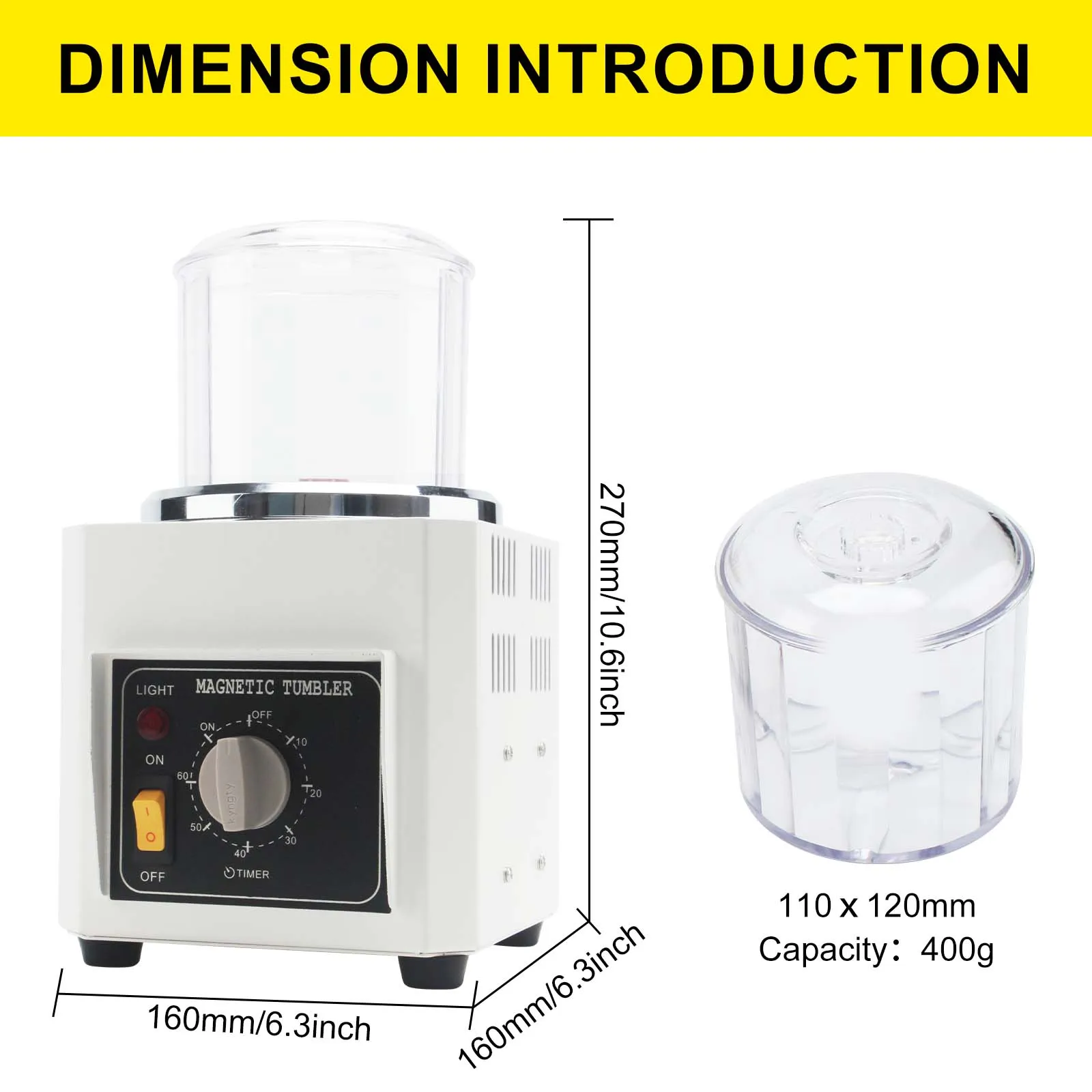 KT-90 Magnetic Polishing Machine - / Mini Jewelry Tumbler for Metal Hardware Cleaning & Finishing